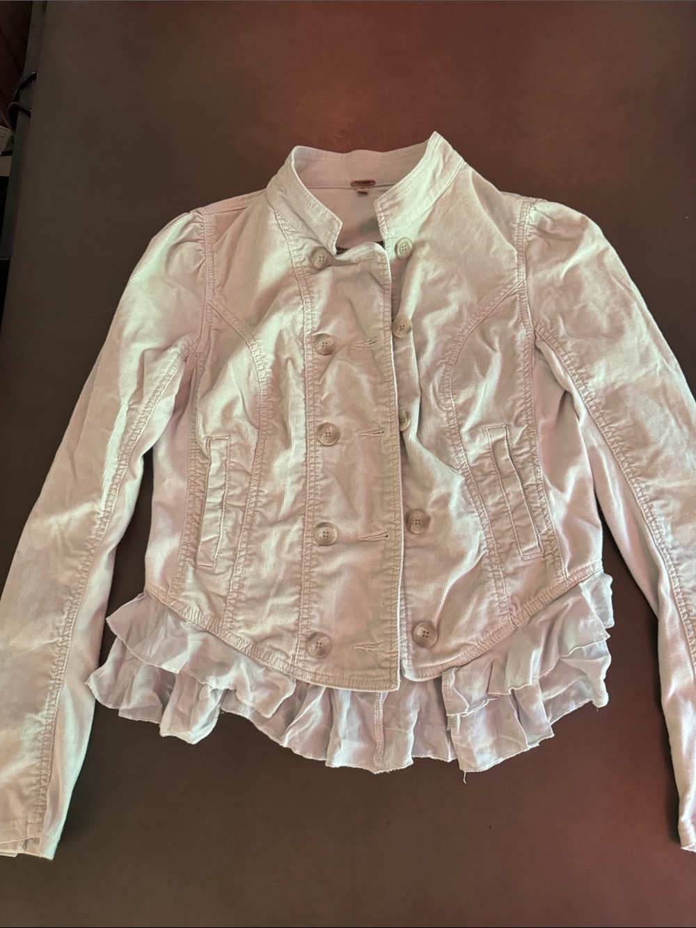 Women’s Cream Ruffle Hem Button-Front Jacket